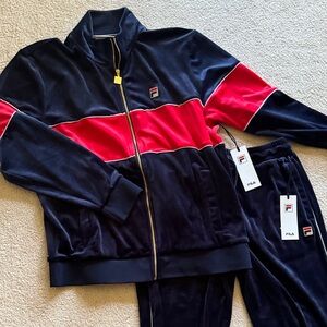 Fila Navy and Red Velour Tracksuit